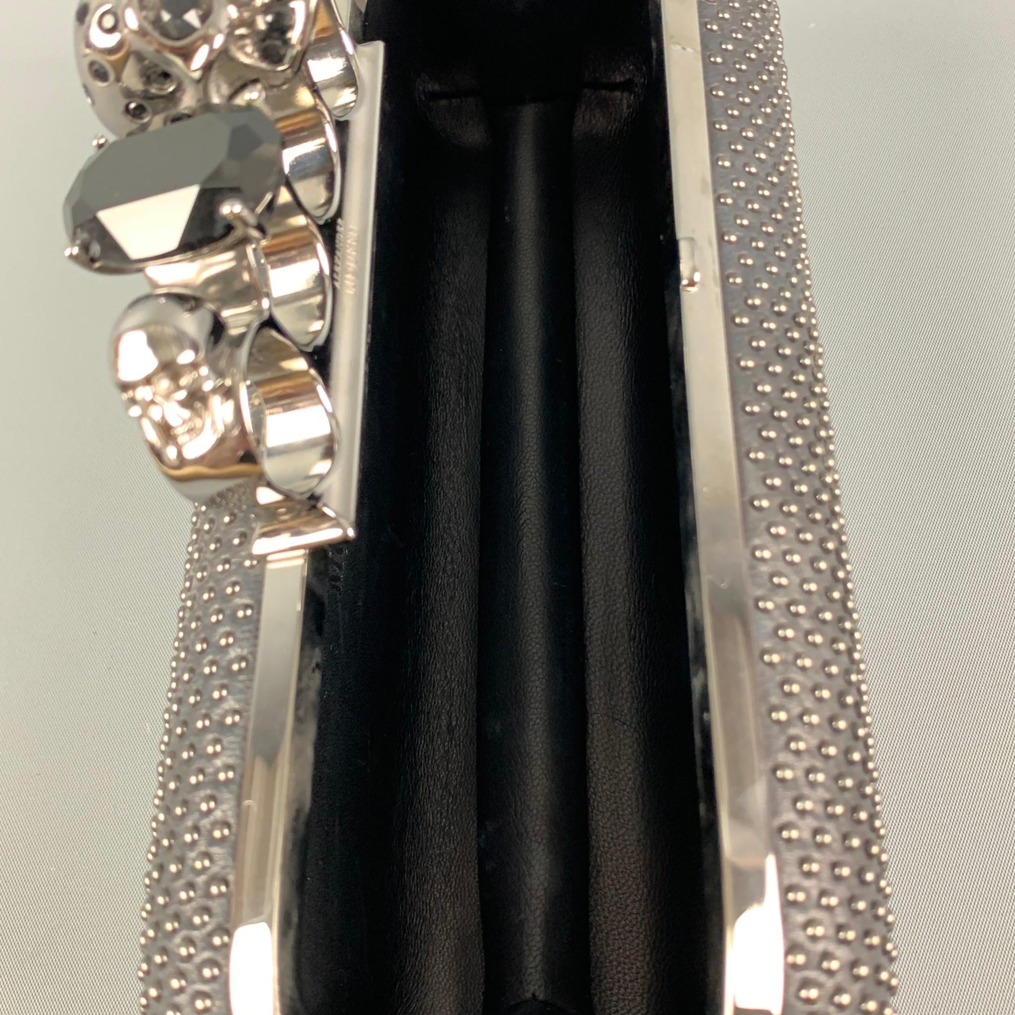 ALEXANDER MCQUEEN Black Silver Studded Leather Metal Knuckle Clutch In Excellent Condition In San Francisco, CA