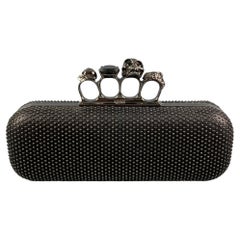 ALEXANDER MCQUEEN Black Silver Studded Leather Metal Knuckle Clutch