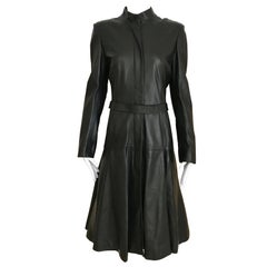 Alexander McQueen Black Soft Leather Coat Dress