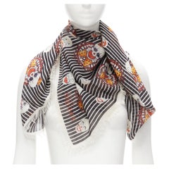 ALEXANDER MCQUEEN black striped clown face skeleton skull print scarf