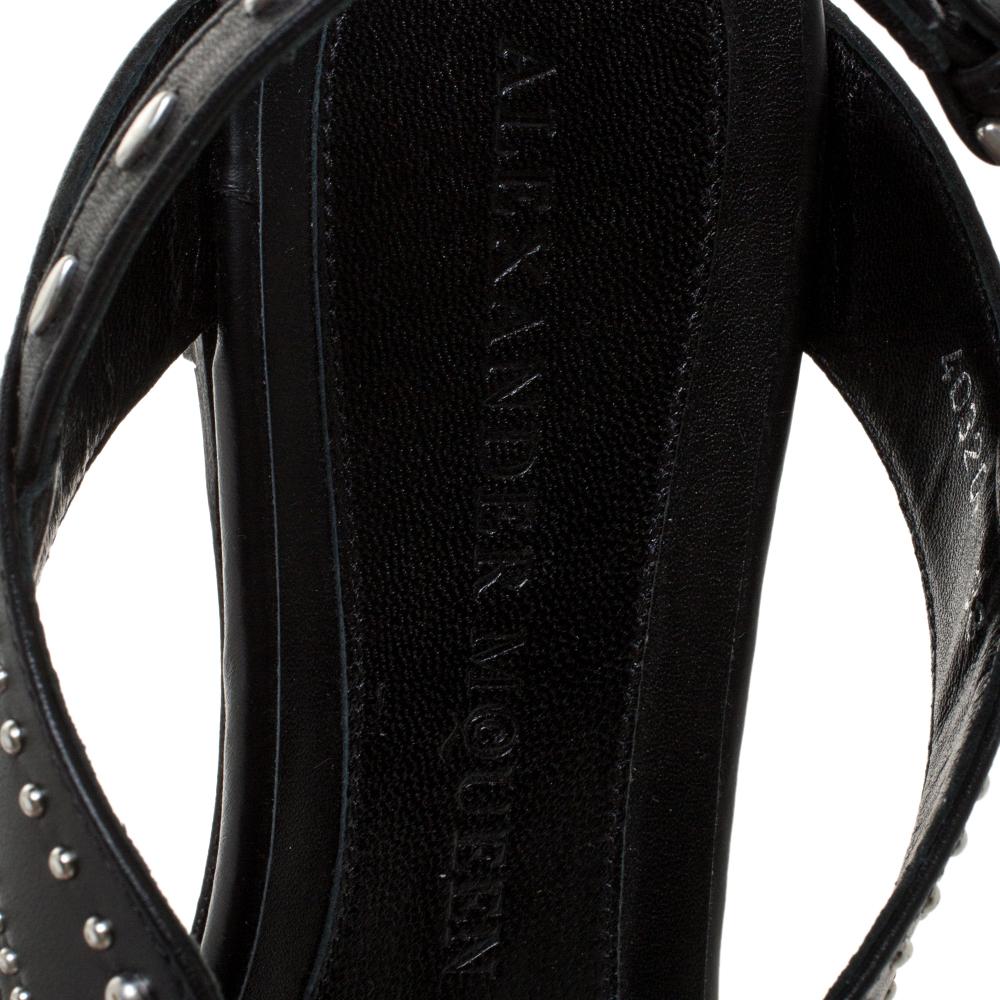 Alexander McQueen Black Studded Leather Flat Sandals Size 38 1