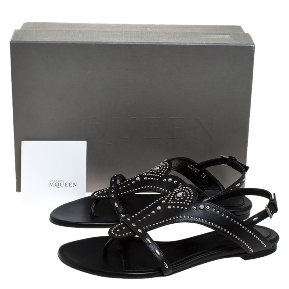 Alexander McQueen Black Studded Leather Flat Sandals Size 38 3