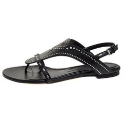 Alexander McQueen Black Studded Leather Flat Sandals Size 38