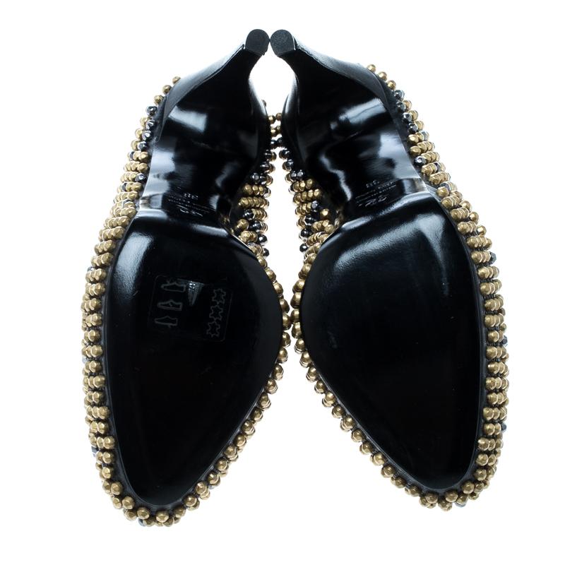 Women's Alexander McQueen Black Studded Leather Platform Pumps Size 38