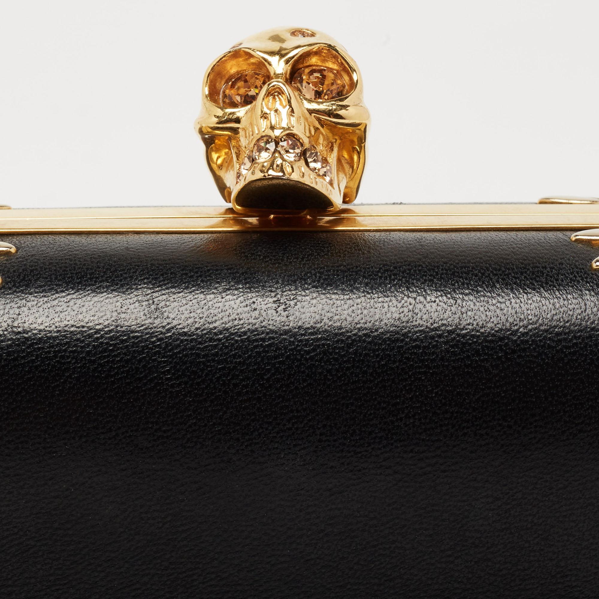 Alexander McQueen Black Studded Leather Skull Lock Clutch 6