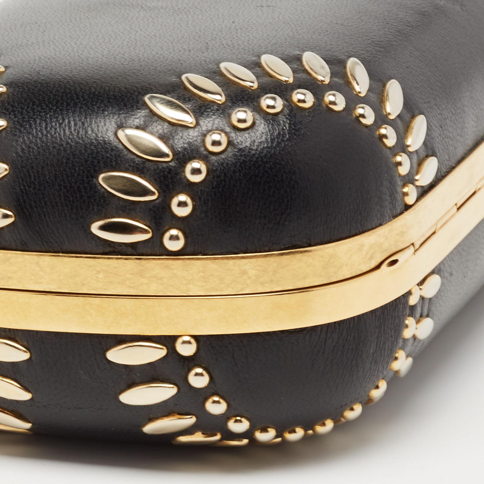 Alexander McQueen Black Studded Leather Skull Lock Clutch 7