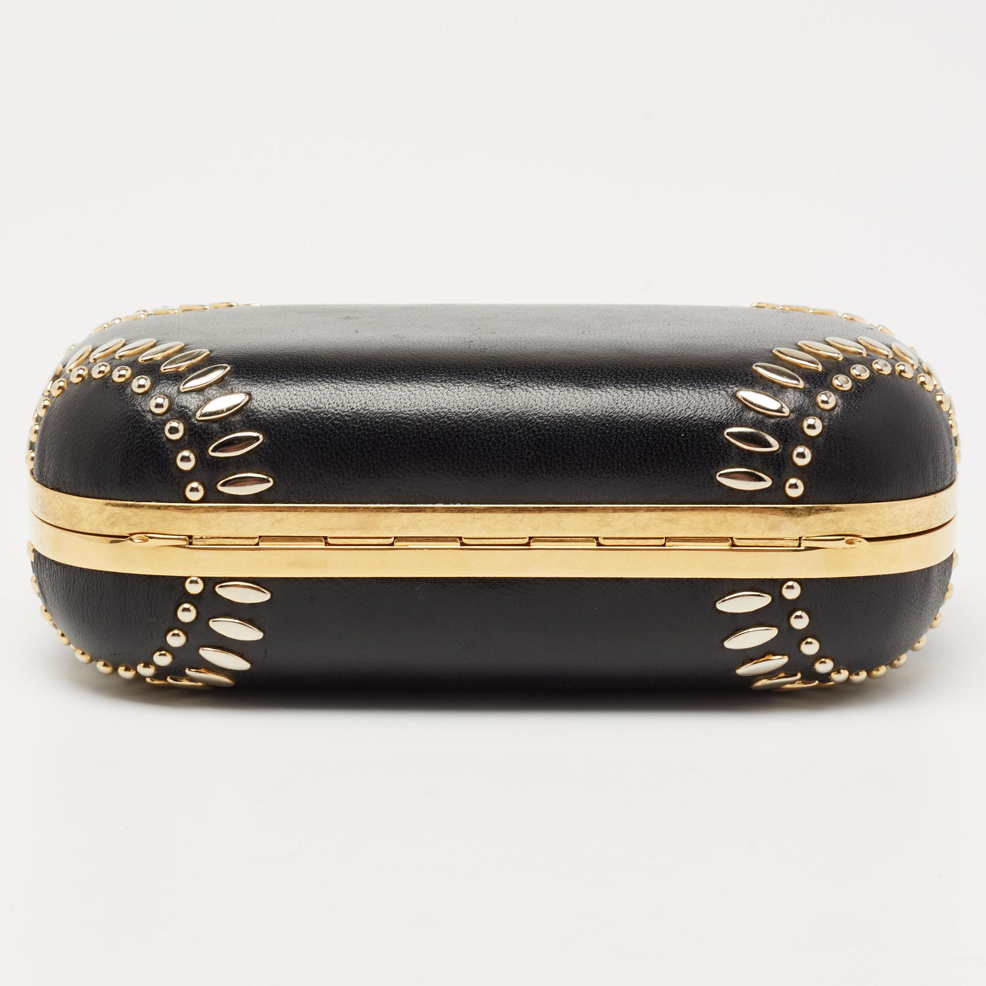 Alexander McQueen Black Studded Leather Skull Lock Clutch 1
