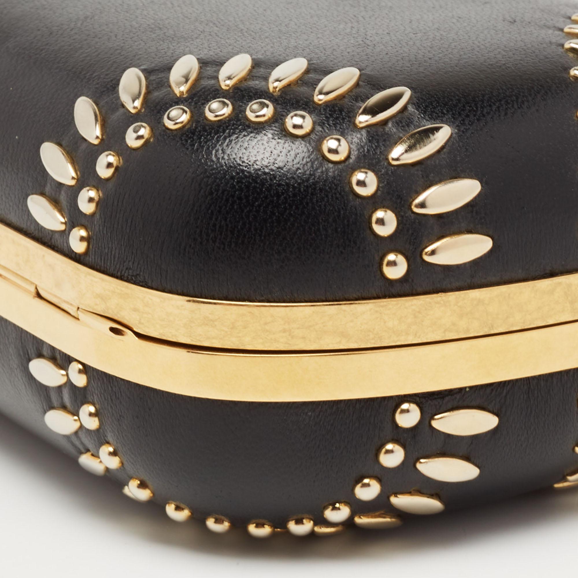 Alexander McQueen Black Studded Leather Skull Lock Clutch 2