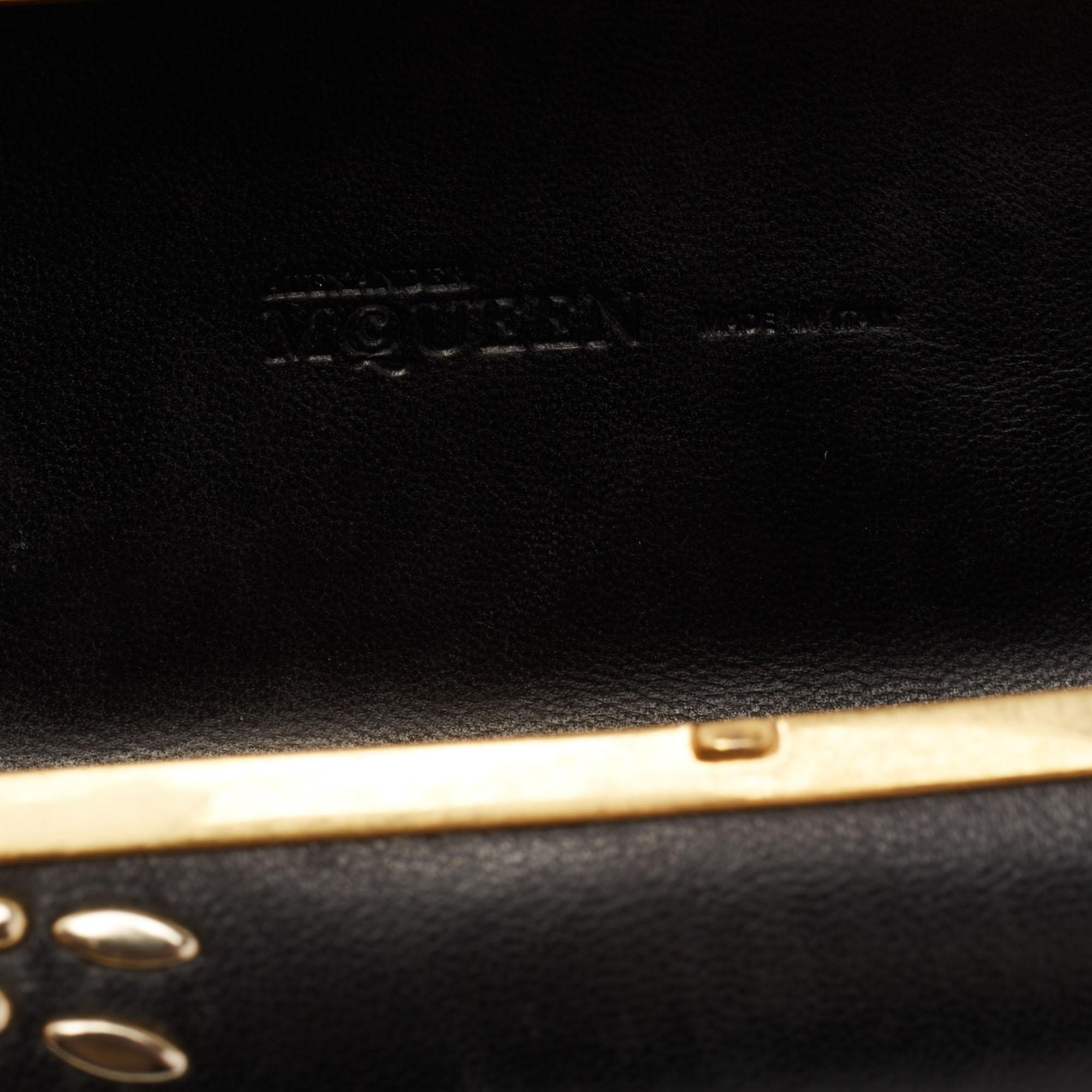 Alexander McQueen Black Studded Leather Skull Lock Clutch 5
