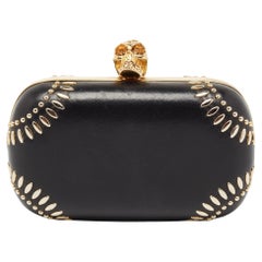 Alexander McQueen Black Studded Leather Skull Lock Clutch