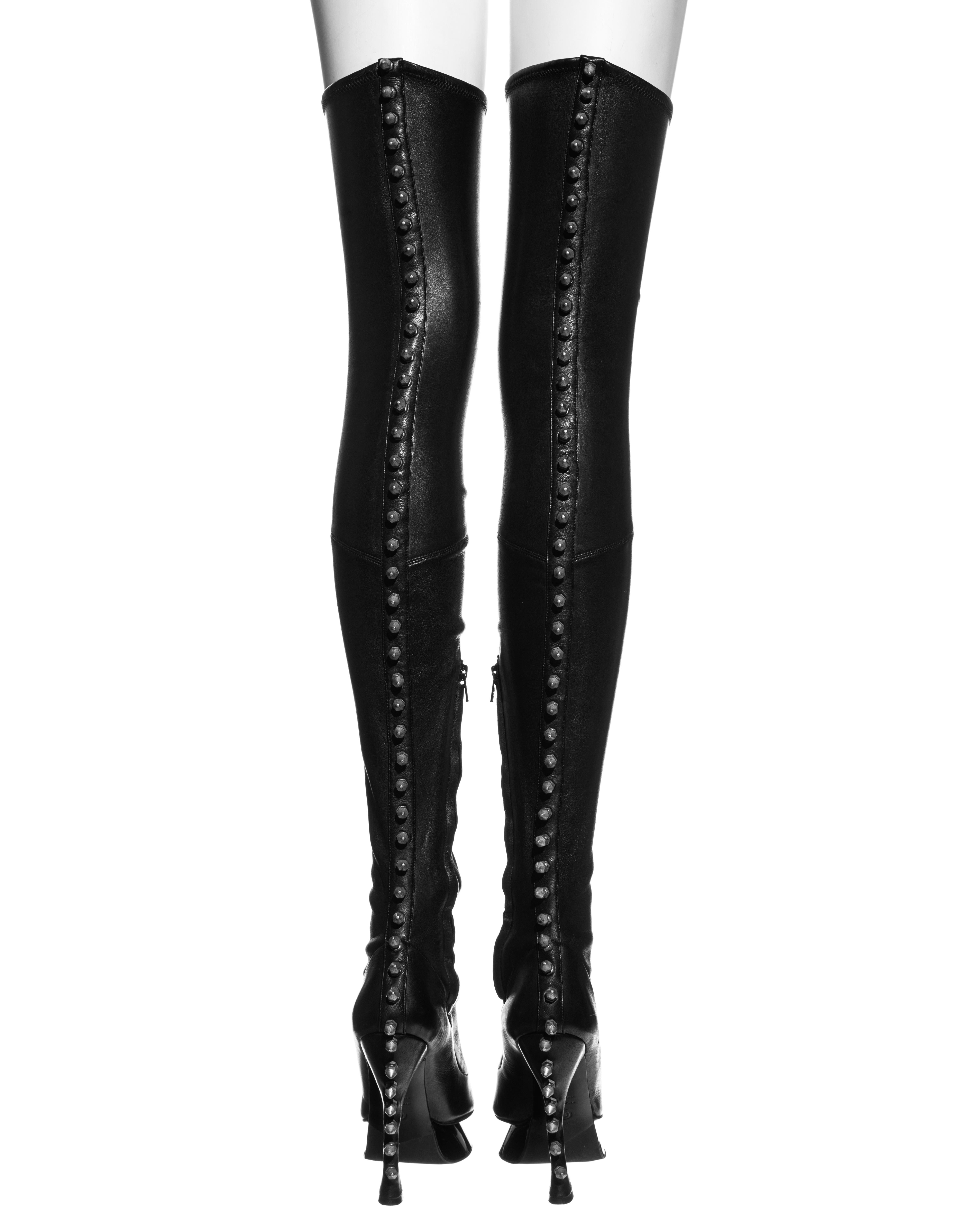 Alexander McQueen black studded leather thigh-high platform boots, fw 2009 4