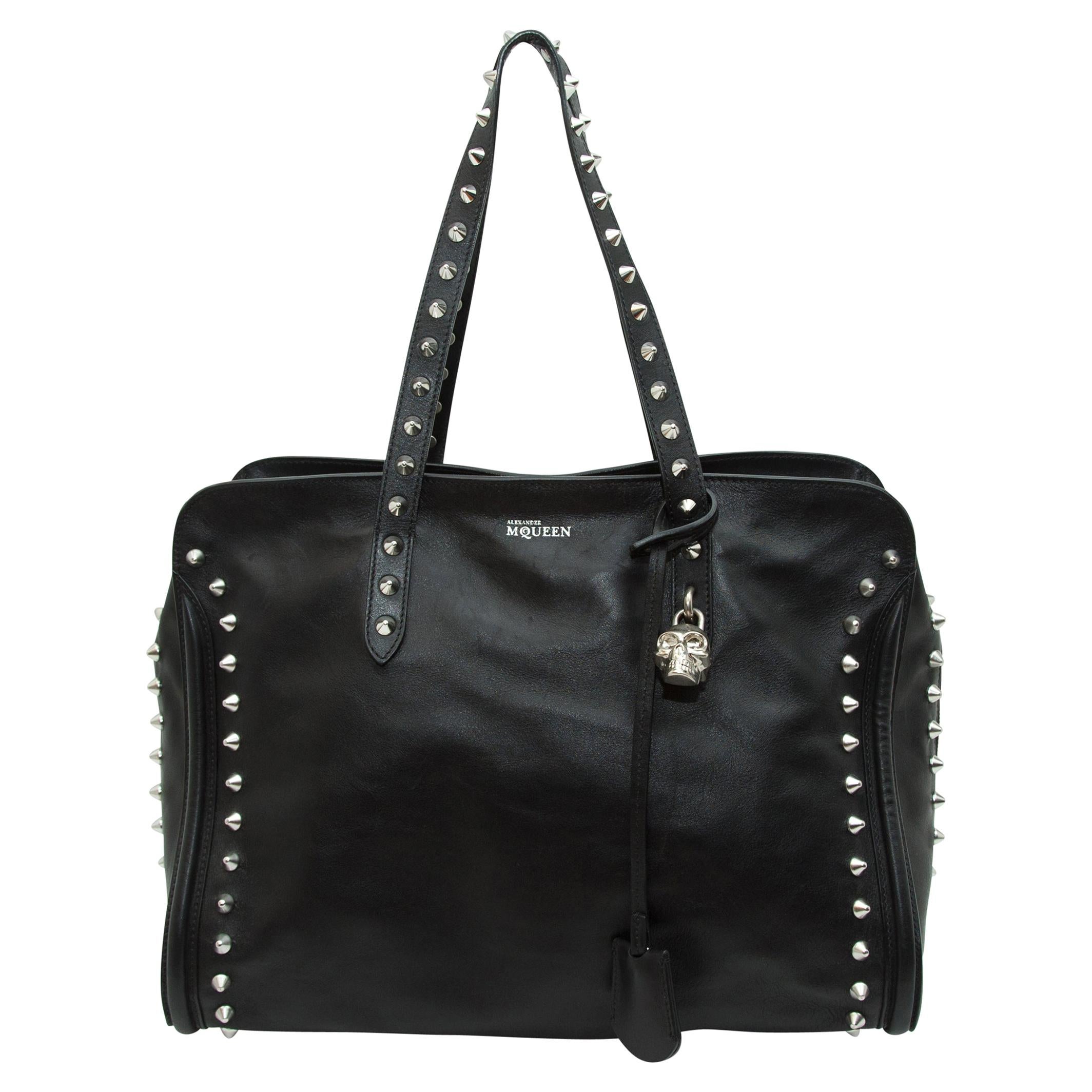 Alexander McQueen Black Studded Leather Tote Bag