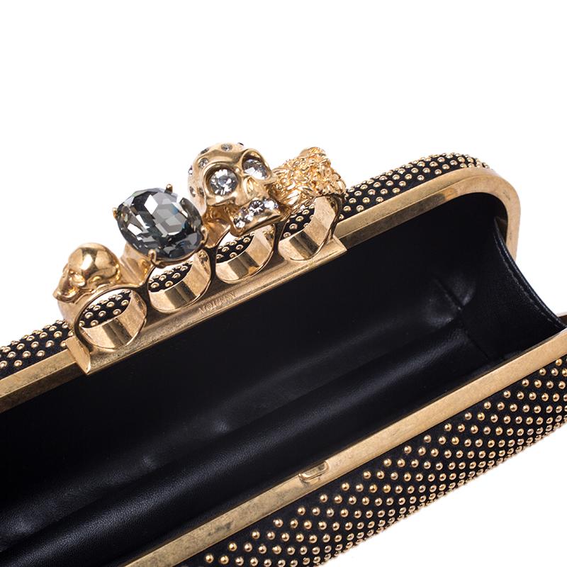 Alexander McQueen Black Studded Suede Skull Knuckle Box Clutch 6