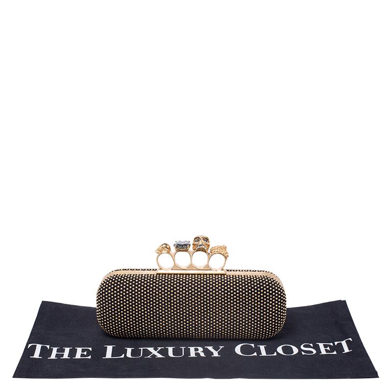 Alexander McQueen Black Studded Suede Skull Knuckle Box Clutch 7
