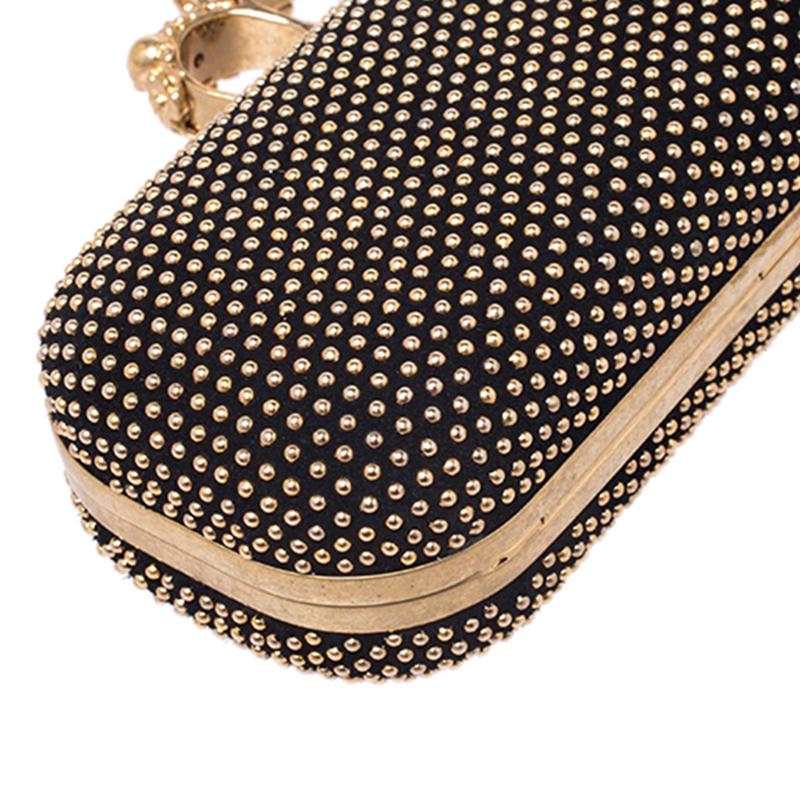 Alexander McQueen Black Studded Suede Skull Knuckle Box Clutch 2