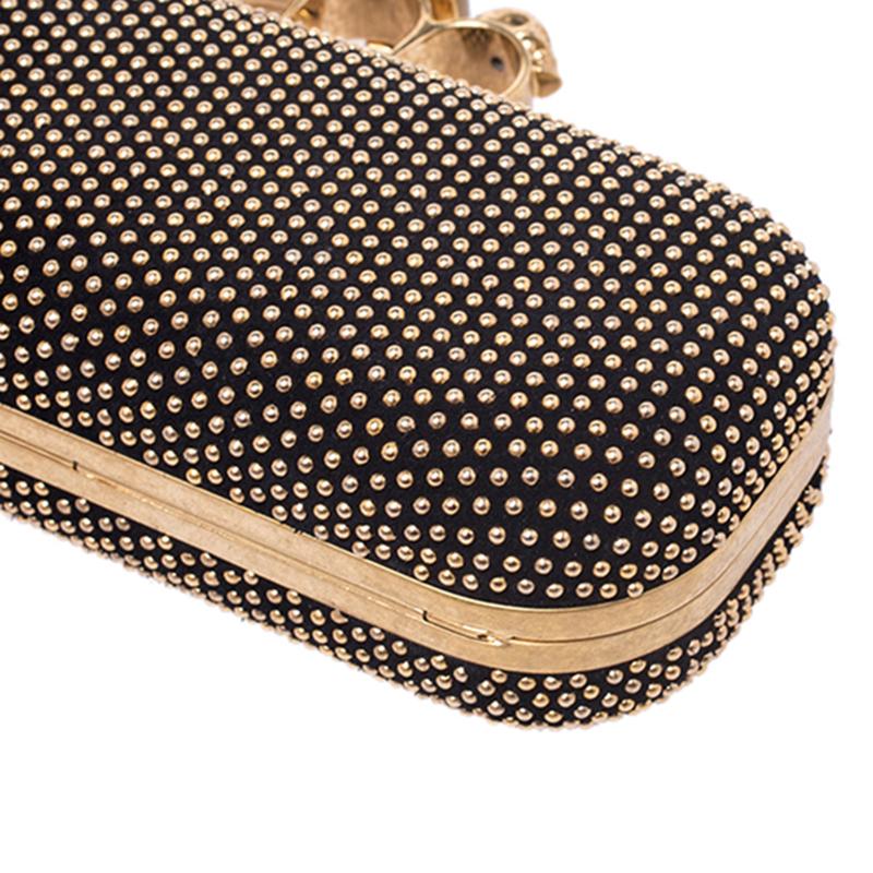 Alexander McQueen Black Studded Suede Skull Knuckle Box Clutch 3
