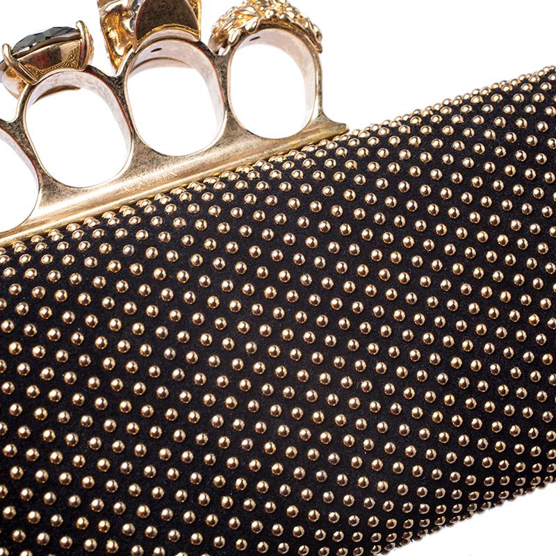 Alexander McQueen Black Studded Suede Skull Knuckle Box Clutch 5