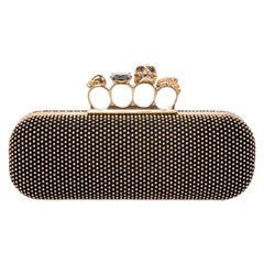 Alexander McQueen Black Studded Suede Skull Knuckle Box Clutch
