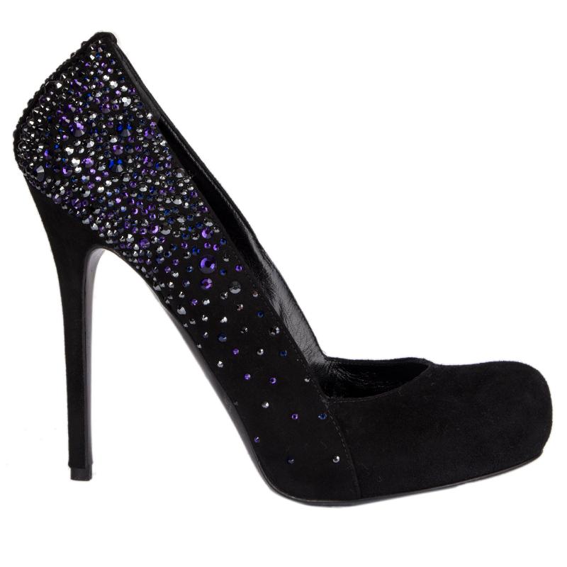 ALEXANDER MCQUEEN black suede CRYSTAL EMBELLISHED Pumps Shoes 39.5