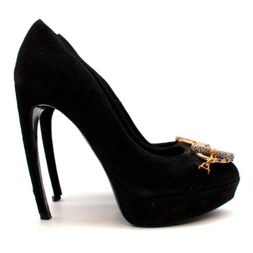 Alexander McQueen Black Suede Crystal Embellished Pumps Size 37.5 at