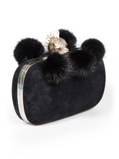 Alexander McQueen Black Suede Dandelion Punk Skull Box Clutch