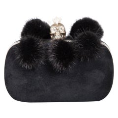 Alexander McQueen Black Suede Dandelion Punk Skull Box Clutch