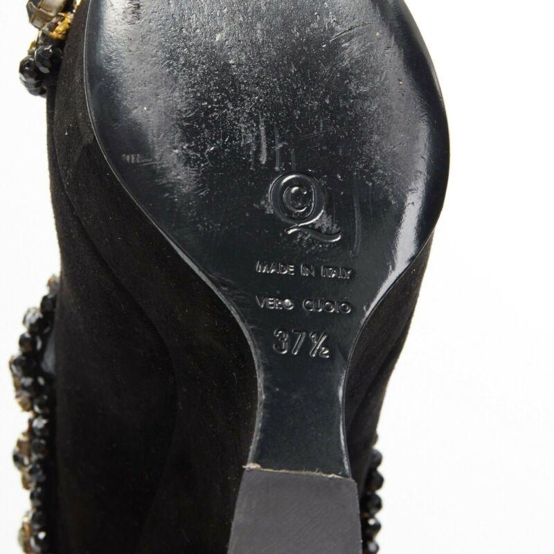 ALEXANDER MCQUEEN Schwarzes Wildleder Gold Juwelenband Peep Toe geschwungener Keil EU37,5 8