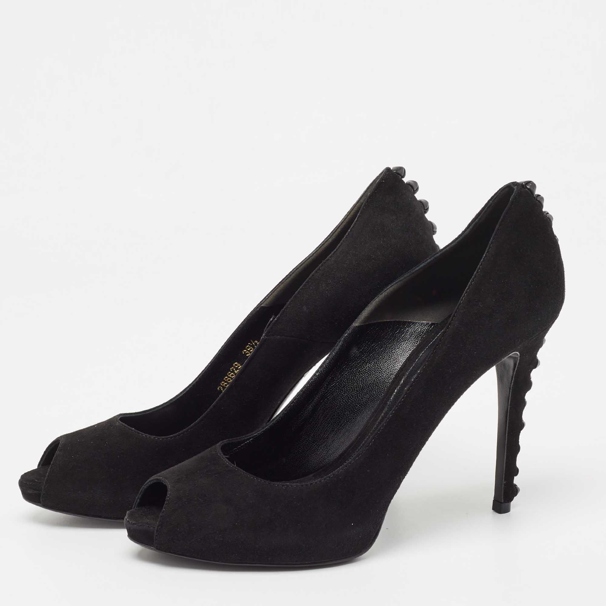 Alexander McQueen Black Suede Knot Detail Peep Toe Pumps Size 39.5 For Sale 4