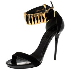 Alexander McQueen Black Suede Metal Ankle Strap Sandals Size 38.5