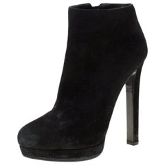 Alexander McQueen Black Suede Platform Ankle Boots Size 38.5