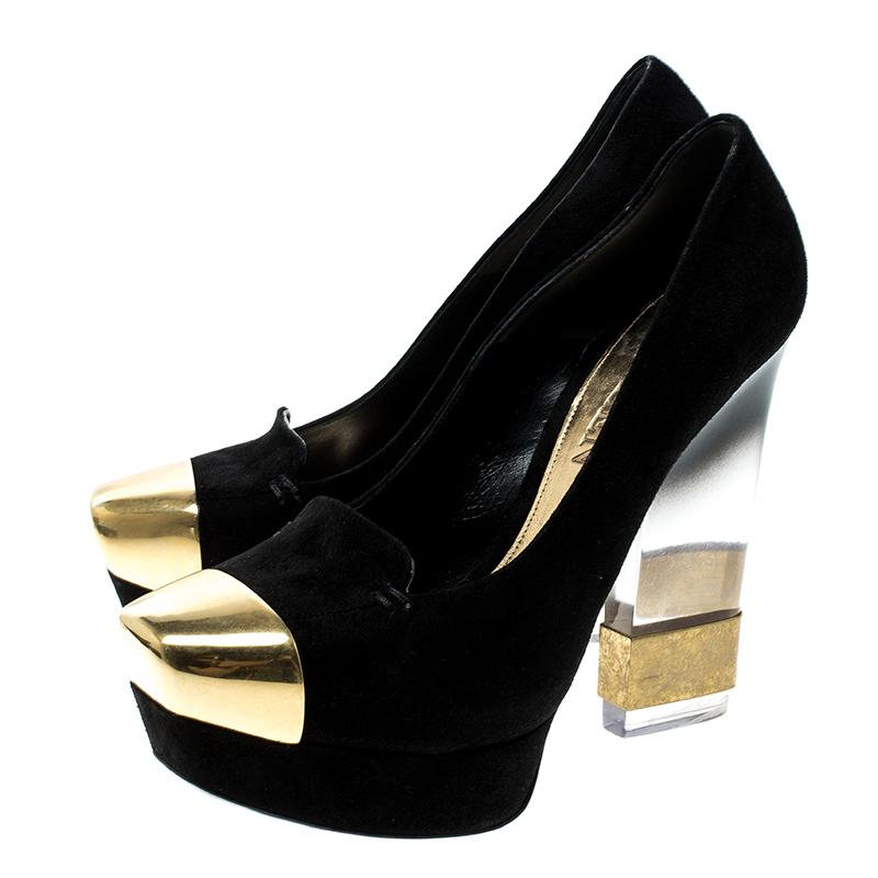 Alexander McQueen Black Suede Plexi Heel Platform Pumps Size 38.5 im Zustand „Gut“ in Dubai, Al Qouz 2