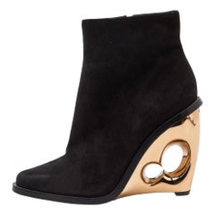 Alexander McQueen Black Suede Zip Detail Wedge Boots Size 39