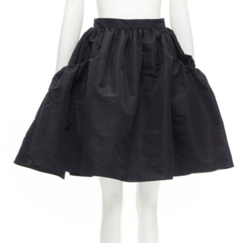 ALEXANDER MCQUEEN black taffeta gathered A-line puff flared skirt IT38 XS For Sale
