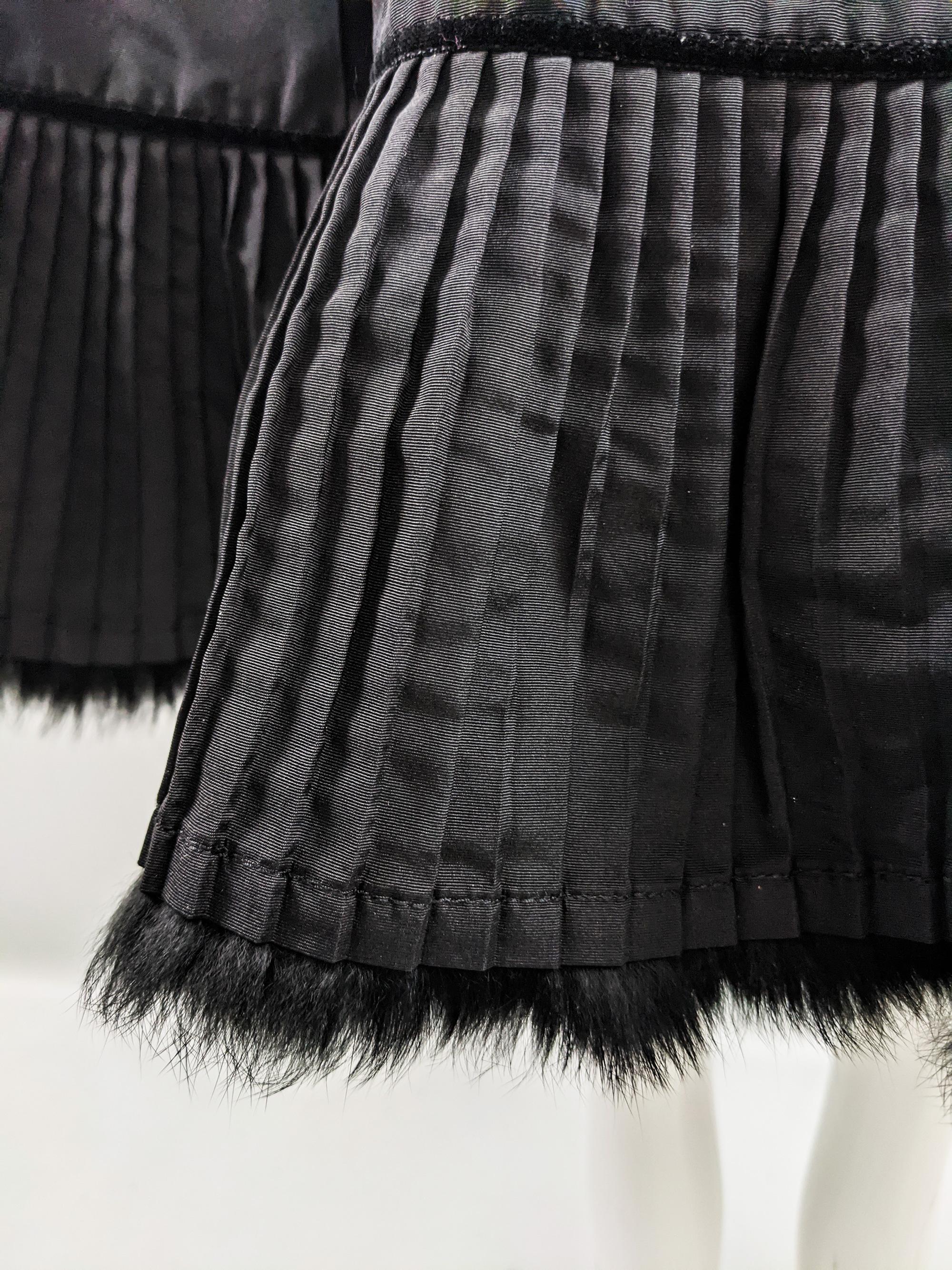Women's Alexander McQueen Black Taffeta Ultra High Waist Fur Trim Fishtail Skirt, 2005 For Sale