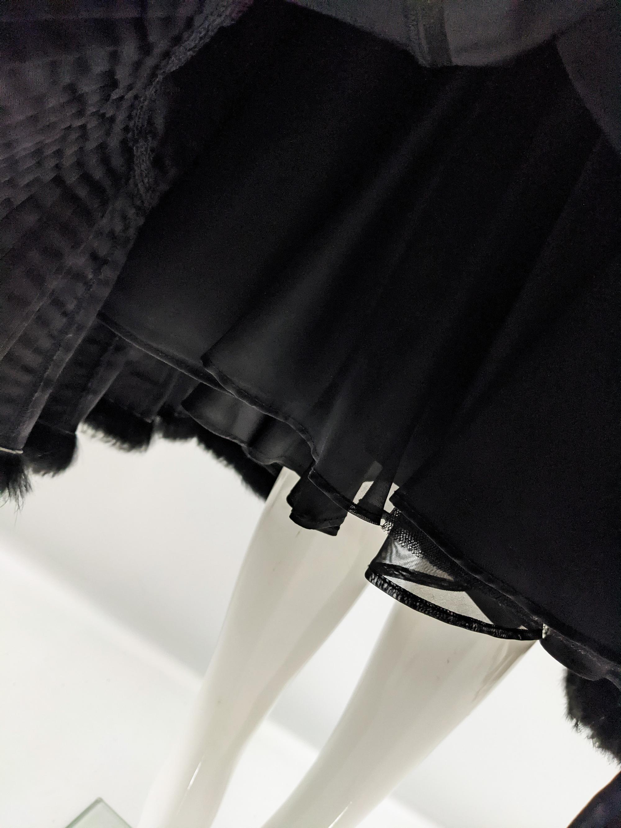 Alexander McQueen Black Taffeta Ultra High Waist Fur Trim Fishtail Skirt, 2005 For Sale 1