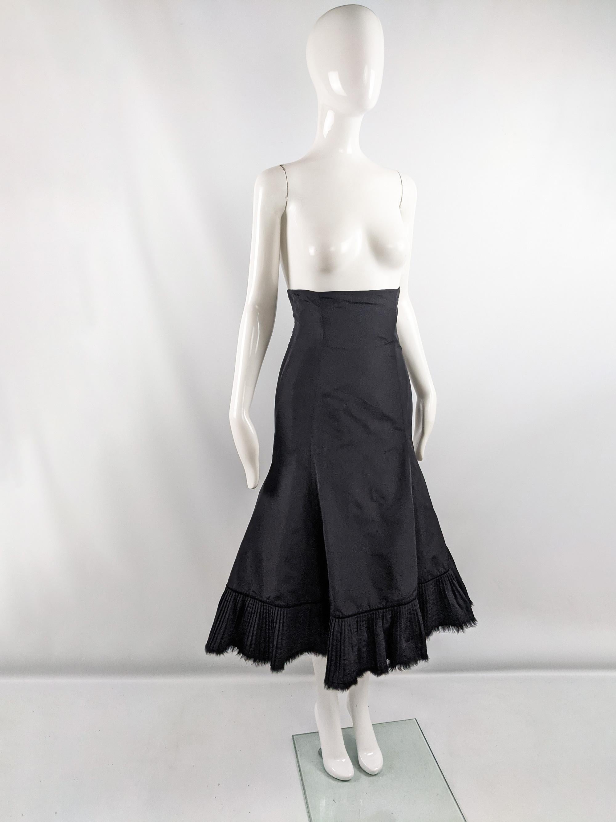 Alexander McQueen Black Taffeta Ultra High Waist Fur Trim Fishtail Skirt, 2005 For Sale 3