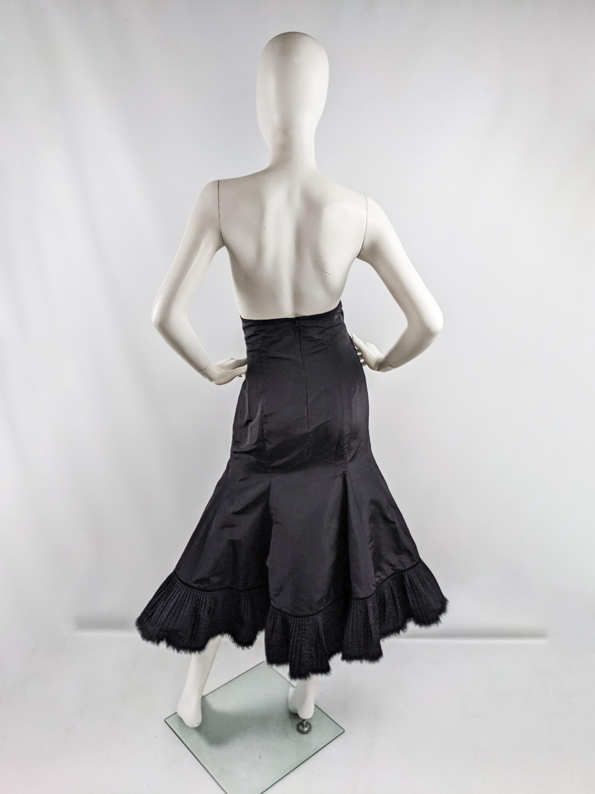 Alexander McQueen Black Taffeta Ultra High Waist Fur Trim Fishtail Skirt, 2005 For Sale 4