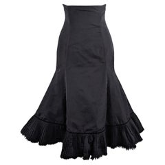 Alexander McQueen Black Taffeta Ultra High Waist Fur Trim Fishtail Skirt, 2005