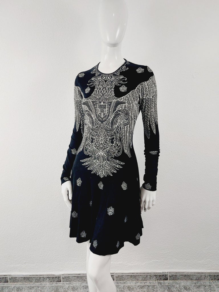 Alexander McQueen Black Tattoo Optical Wool and Silk Edgy Jacquard Fitted  Midi Dre at 1stDibs