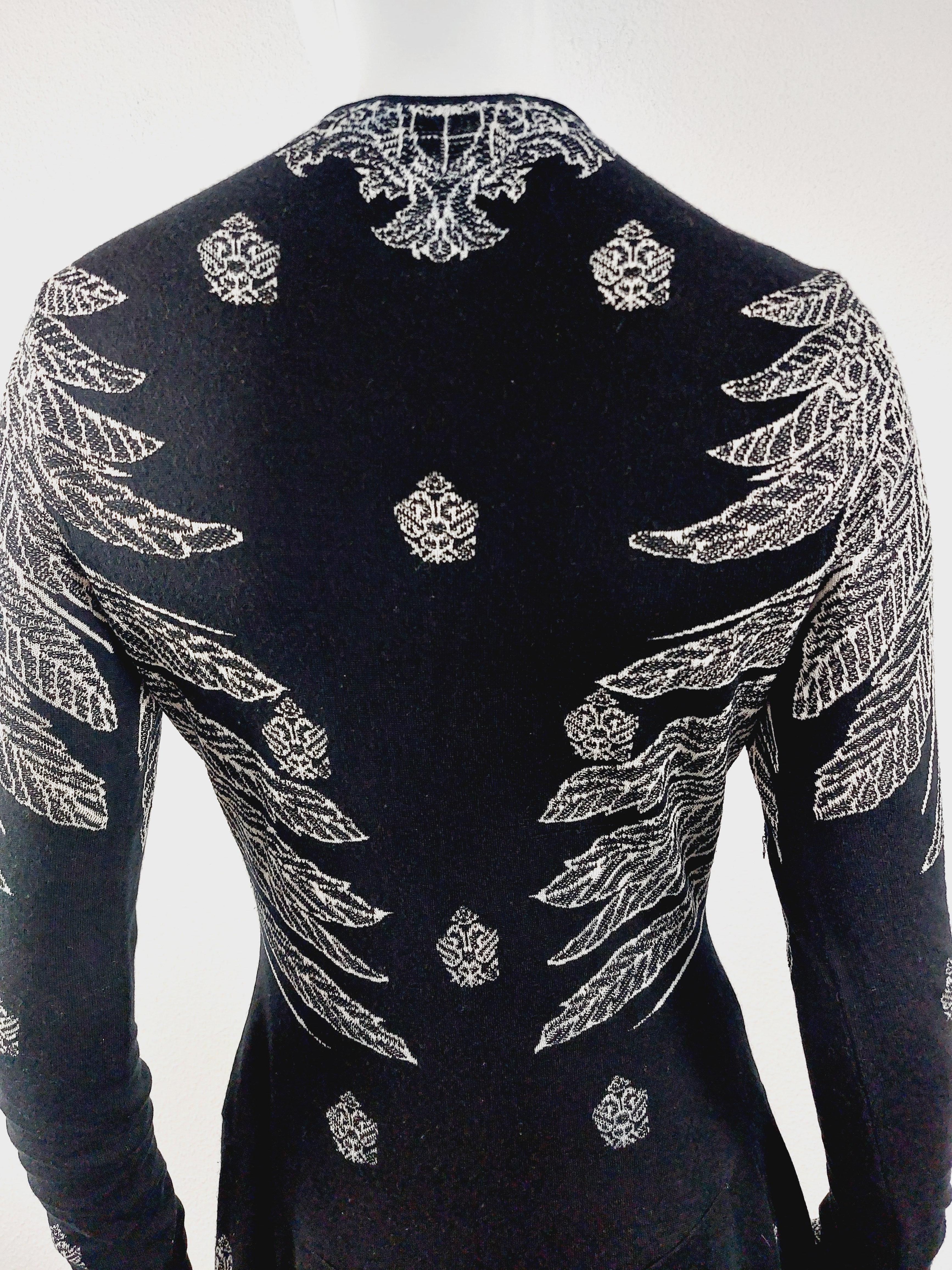 Alexander McQueen Black Tattoo Optical Wool & Silk Edgy Jacquard Fitted Midi Dre 11
