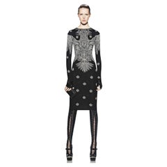 Alexander McQueen - Robe mi-longue ajustée en jacquard de laine et soie noire à motif optique