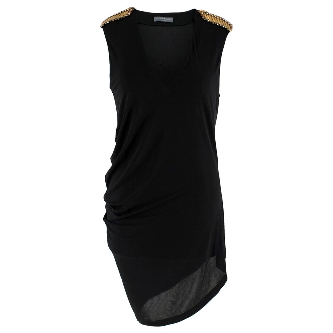 Alexander McQueen Black Tunic Top with Crystal Embellished Shoulders - Size US 6 For Sale
