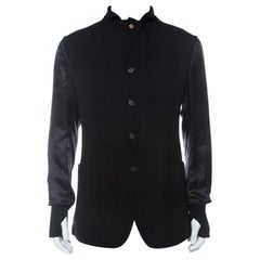 Alexander McQueen Black Tweed and Satin Sleeve Detail Jacket XL