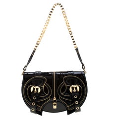 Alexander McQueen Black Twin Belted Patent Leather Chain Shoulder Bag