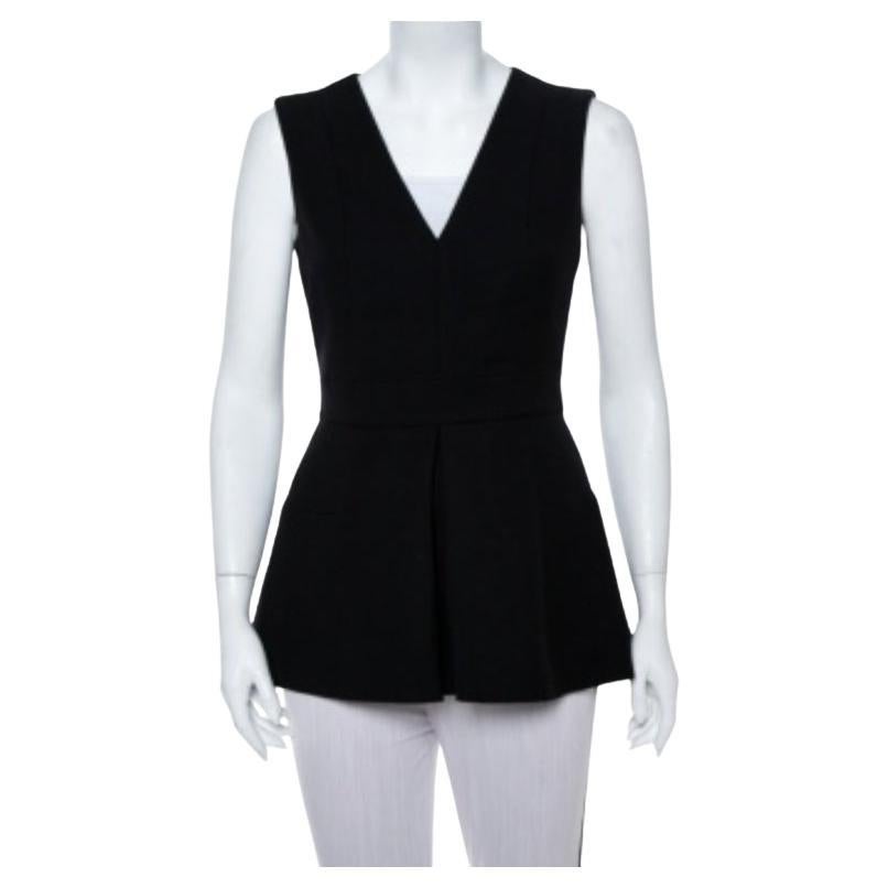 Alexander McQueen Black V Neck Sleeveless Peplum Top M For Sale