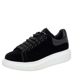 Used Alexander McQueen Black Velvet And Leather Oversized Low Top Sneakers Size 37.5