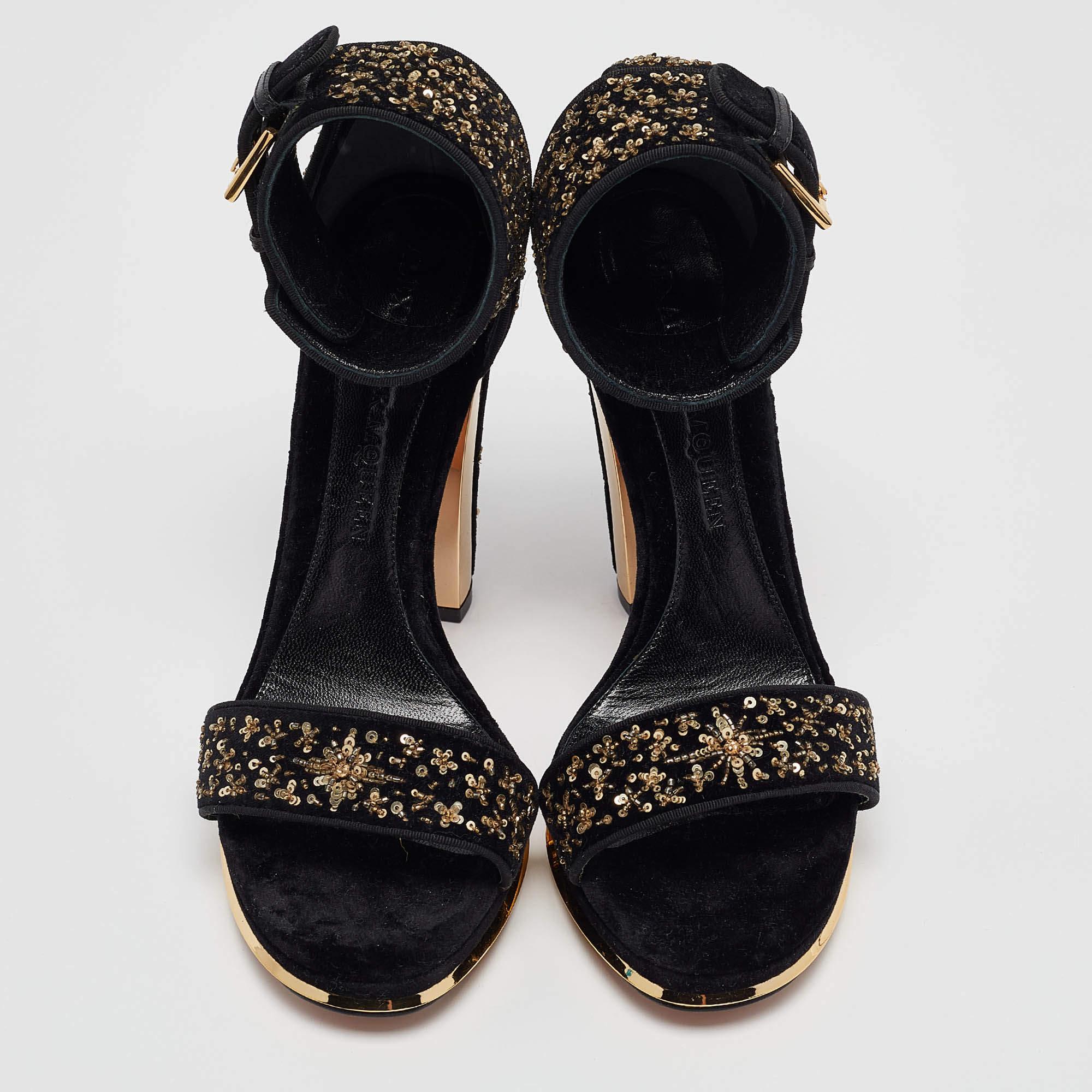 Noir Alexander McQueen - Sandales à brides en velours noir avec ornements - Taille 39