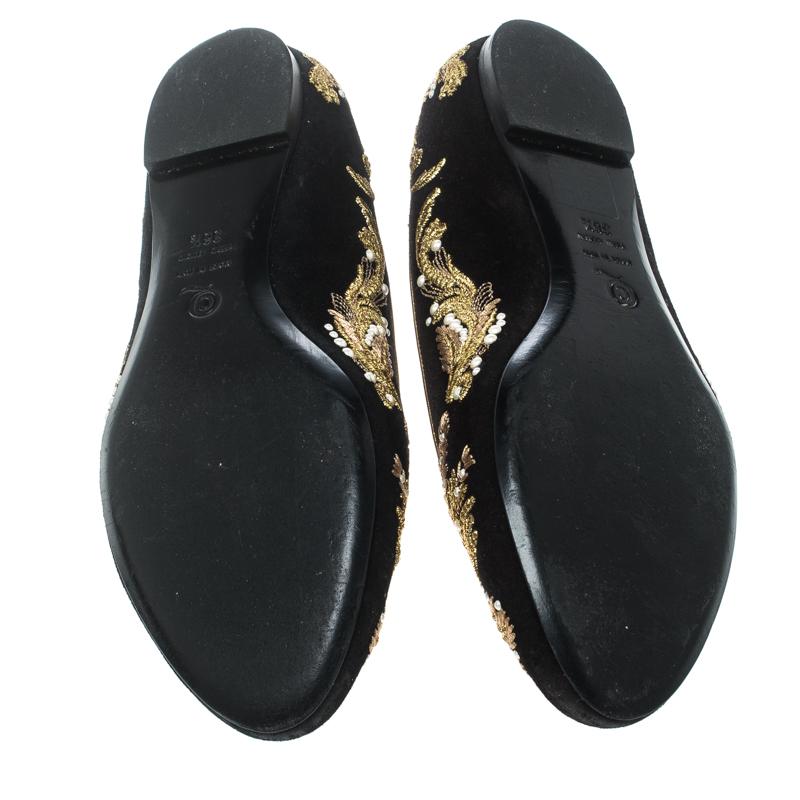 Alexander McQueen Black Velvet Embroidered Smoking Slippers Size 38.5 In Good Condition In Dubai, Al Qouz 2