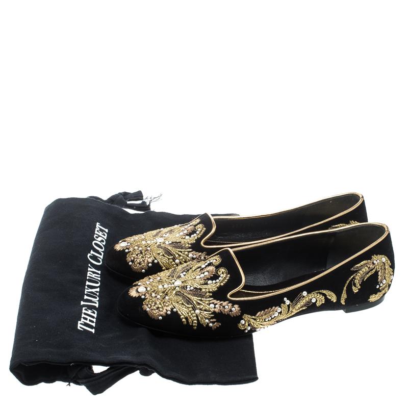 Alexander McQueen Black Velvet Embroidered Smoking Slippers Size 38.5 1