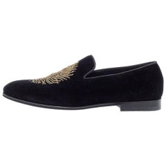 Alexander McQueen Black Velvet Feather Embroidered Smoking Slippers Size 40